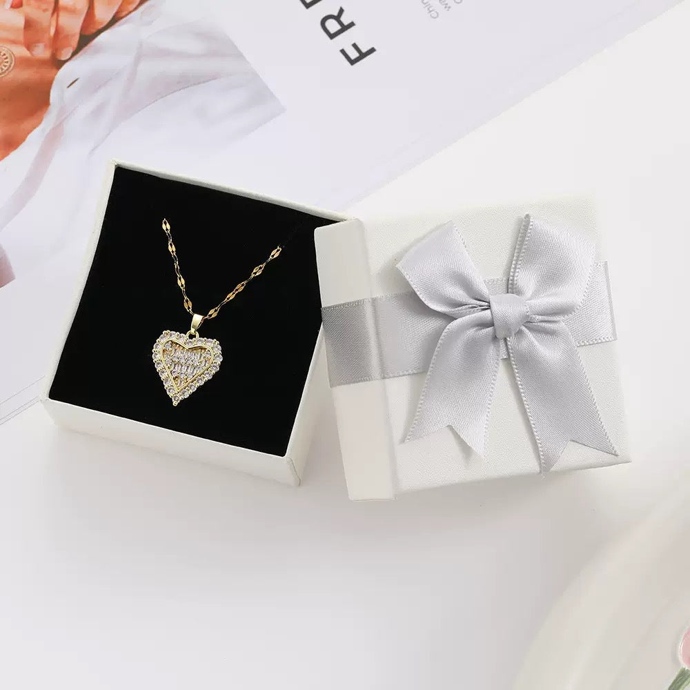 Heart Shape Pendant Necklace For Women With Zircon Inlay, 18K Real Gold Plated Copper, PVD Coated, Featuring Cable Chain