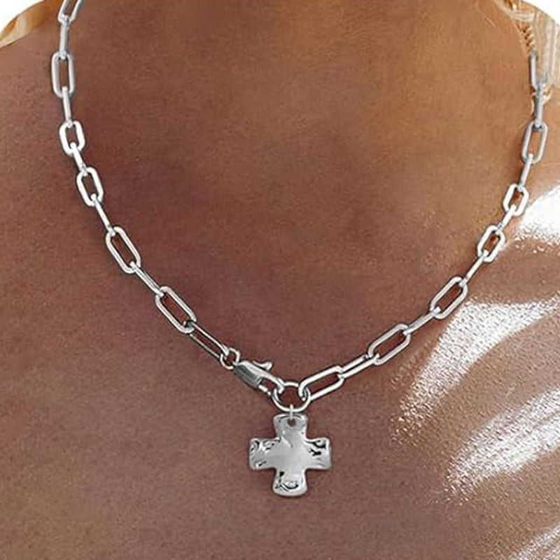 Hip-Hop Gold Cross Necklace For Women With Copper Pendant And Paperclip Chain