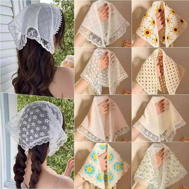 French Lace Hat Accessory For Women In White, Made Of Polyester With Elegant Printing Craft