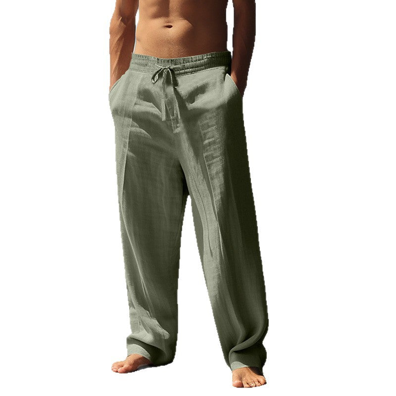 Men's Casual Solid Color Linen Straight Full Length Pants For Everyday Wear