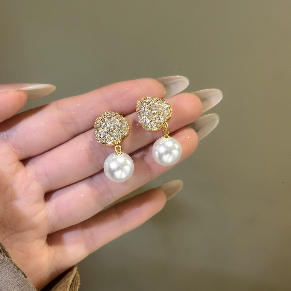 Heart Shape Earrings For Women With 925 Sterling Silver Posts, Copper Base, Real Gold Plated And Freshwater Pearl Inlay