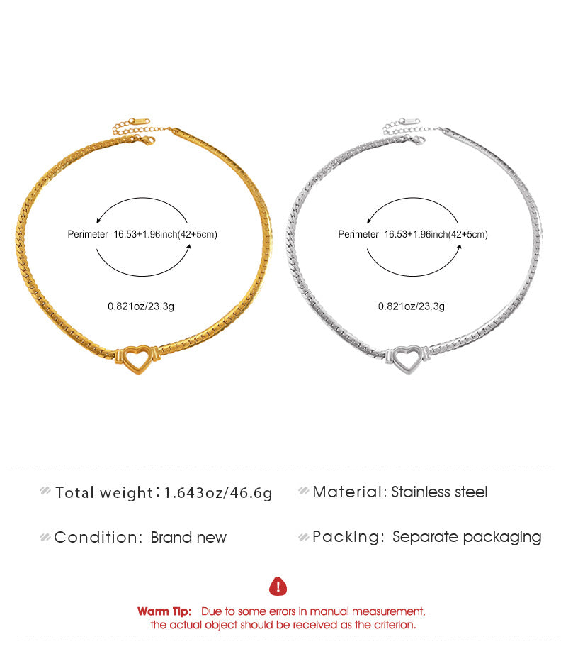 Heart Shape Necklace For Women With 304 Stainless Steel Chain And Copper Pendant Inlaid With Zircon