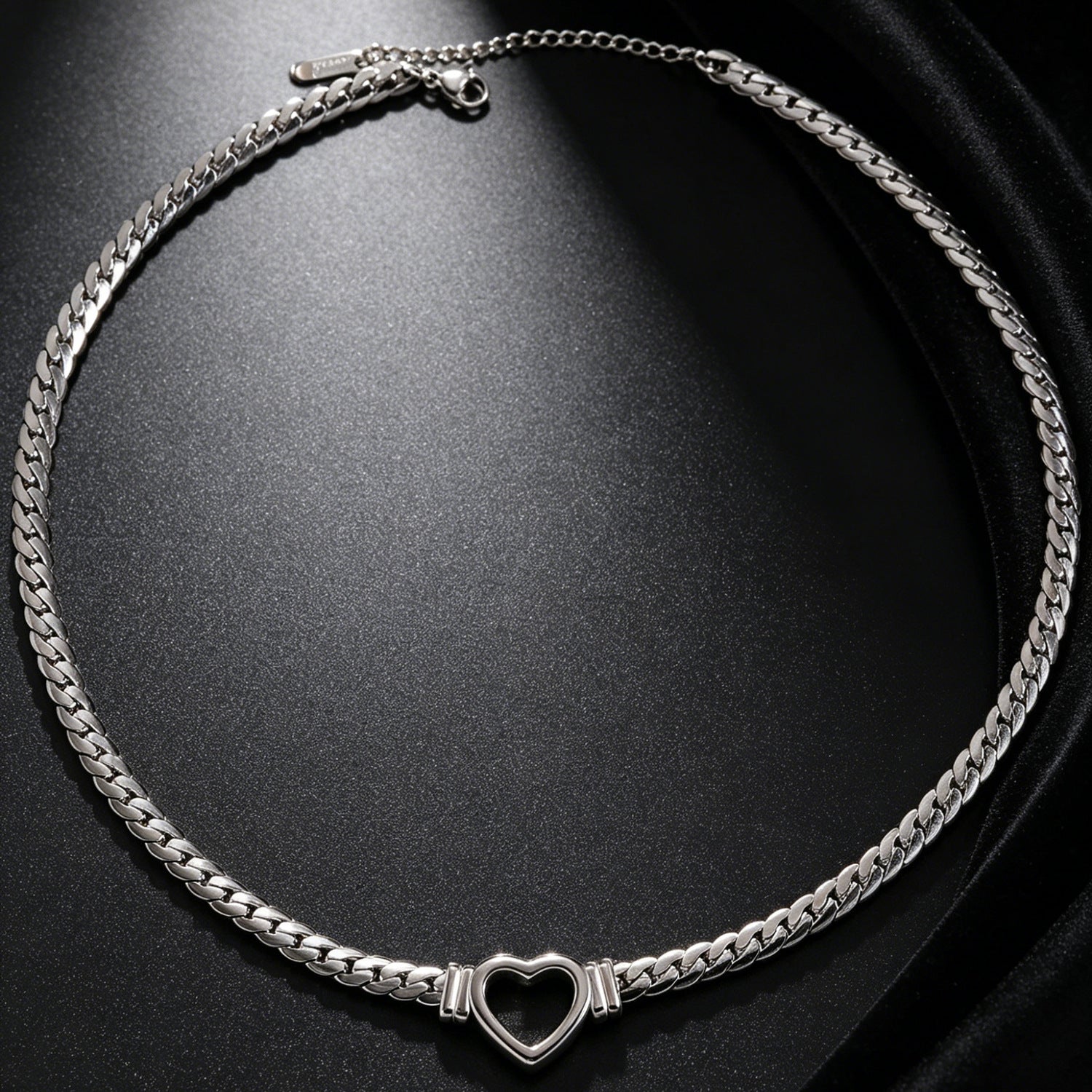 Heart Shape Cuban Chain Link Necklace With 304 Stainless Steel Pendant, Electroplated Gold Plating, Hip-Hop Style For Women