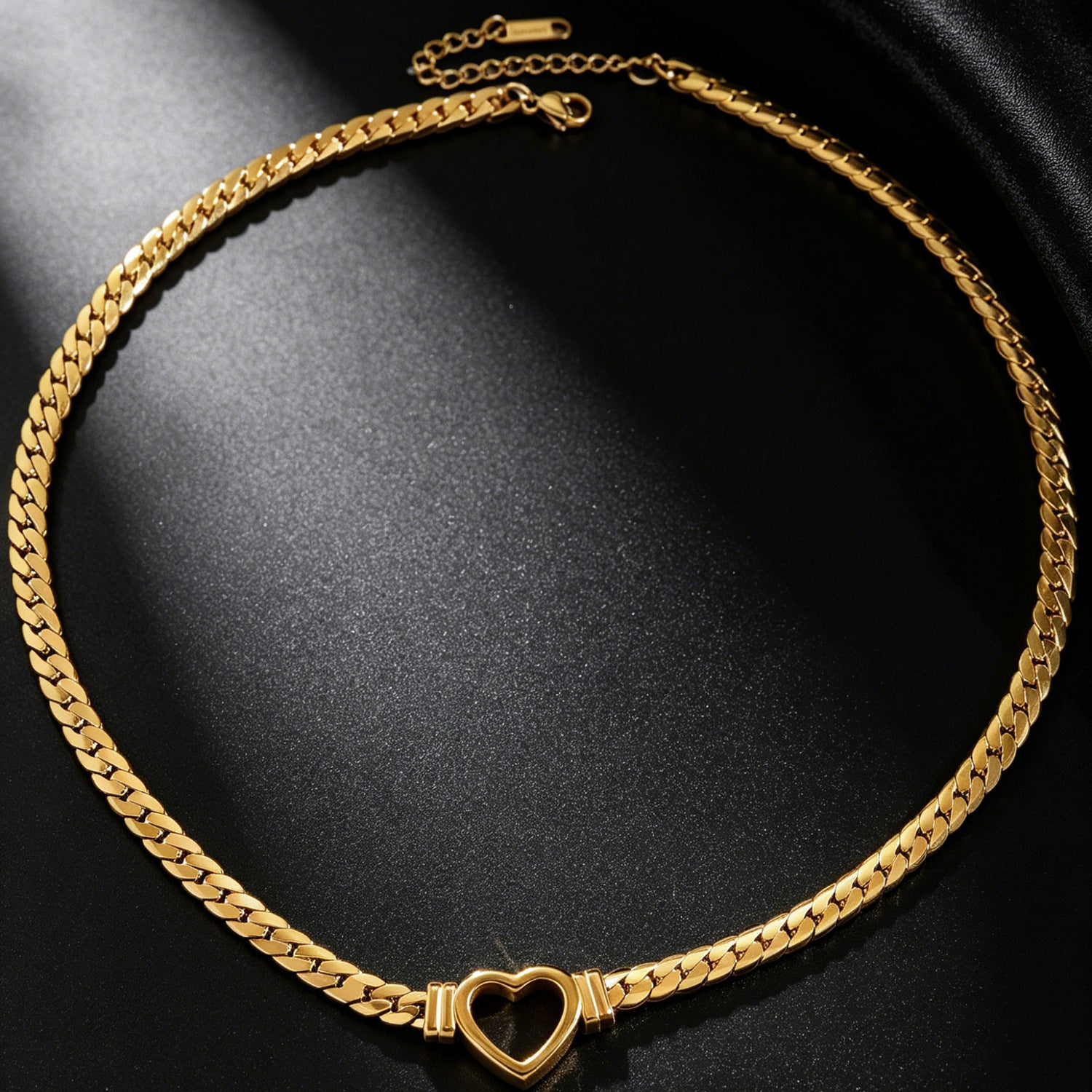 Heart Shape Cuban Chain Link Necklace With 304 Stainless Steel Pendant, Electroplated Gold Plating, Hip-Hop Style For Women