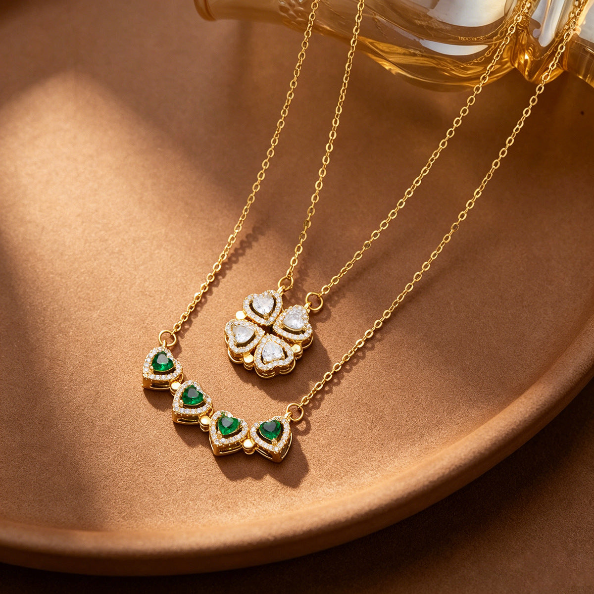 Heart Shape Necklace For Women With Copper Pendant And 304 Stainless Steel Cable Chain Inlaid With Rhinestones