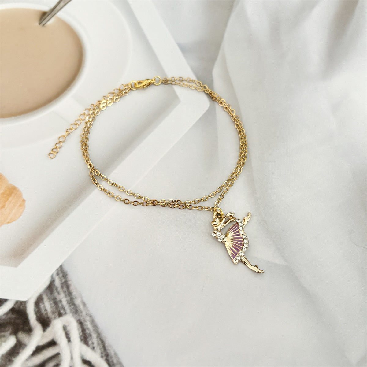 Enamel Anklet For Women In Dyed Black Featuring Cartoon Character Design With Cartoon Style