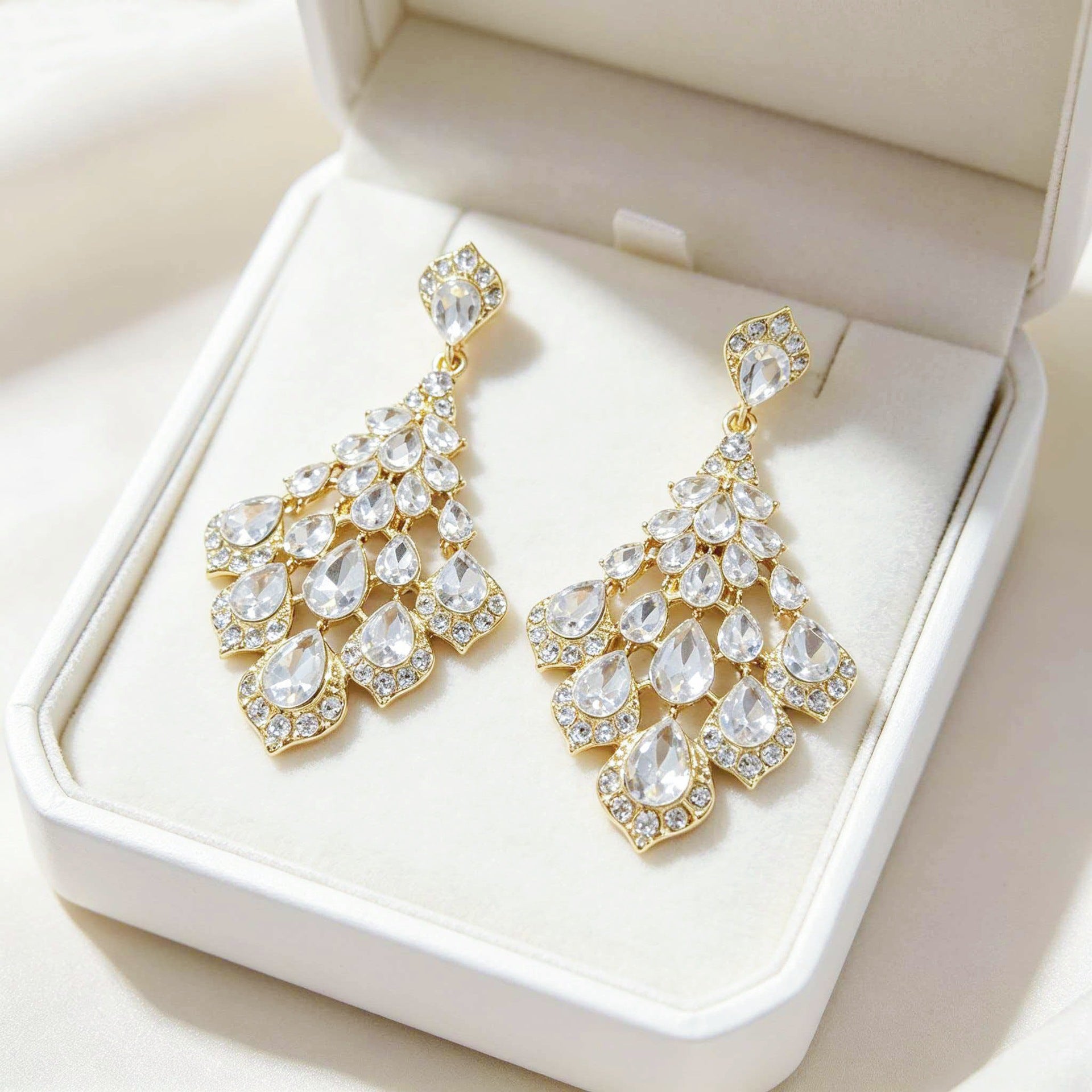 Gold Leaves Drop Earrings For Women With 925 Sterling Silver Studs And Zircon Inlay Metal Design