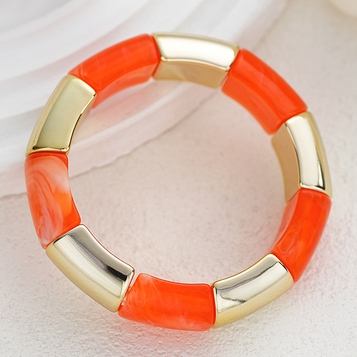 Bohemian Light Green Acrylic Bamboo Tube Bangle With Electroplated Splicing Design