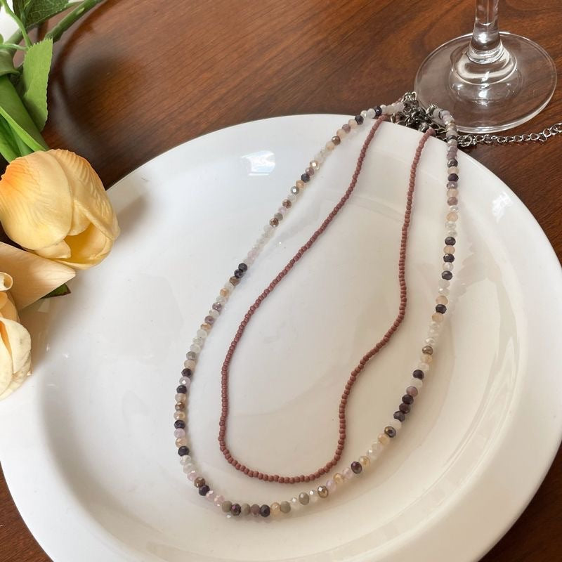 Sweet Double Layer Necklaces For Women With Colour Acrylic Beads On Beaded Chain