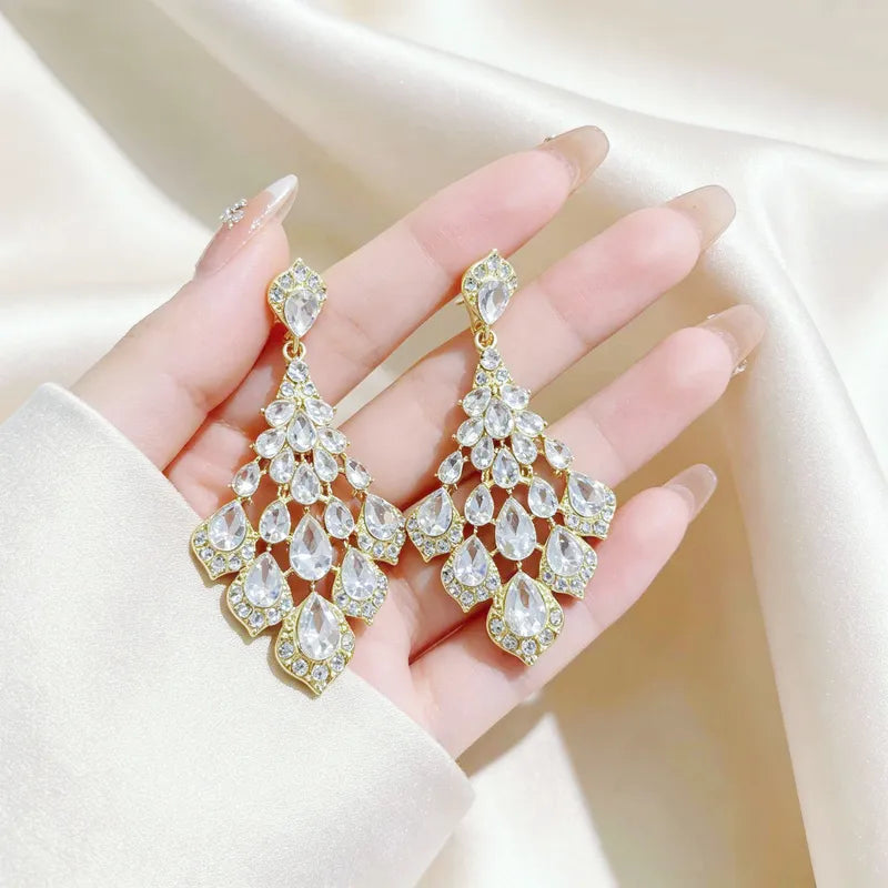Gold Leaves Drop Earrings For Women With 925 Sterling Silver Studs And Zircon Inlay Metal Design