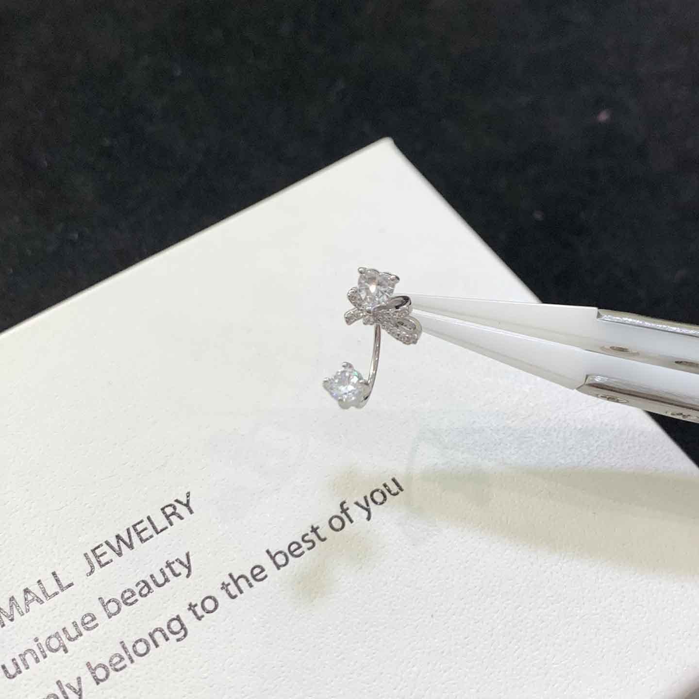 Asymmetrical Bow Tie Earrings In Titanium Steel With Zircon Inlay, Simple Style Unisex Design