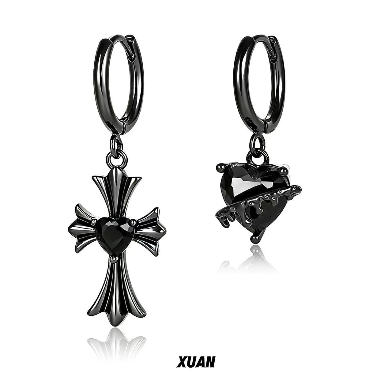Asymmetrical Gothic Cross Earrings For Women In Copper With Zircon Inlay