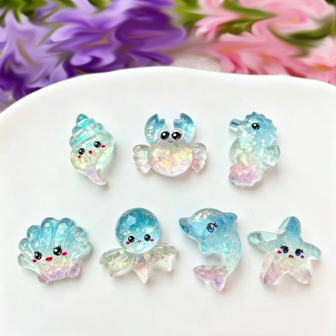 Ocean Plastic Hair Accessories Card With Enamel And Sequins Inlay, Marine Style In Purple