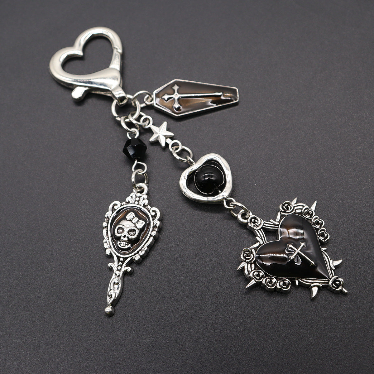 Handmade Halloween Cross Key Chain In Alloy Featuring Punk Style Design