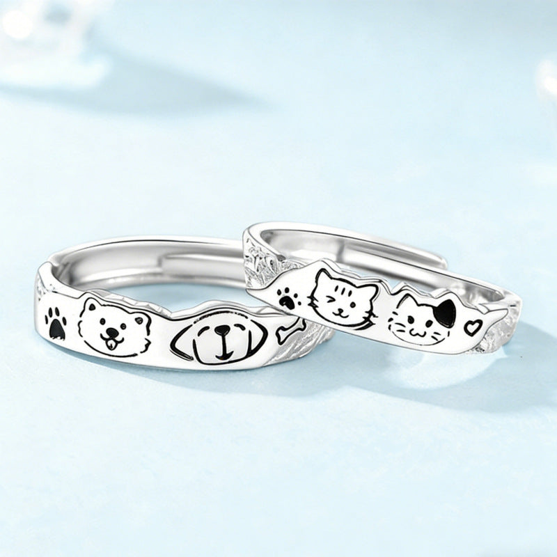 Cute Graffiti Open Rings For Couples In S999 Silver, 1 Pair Silver Rings