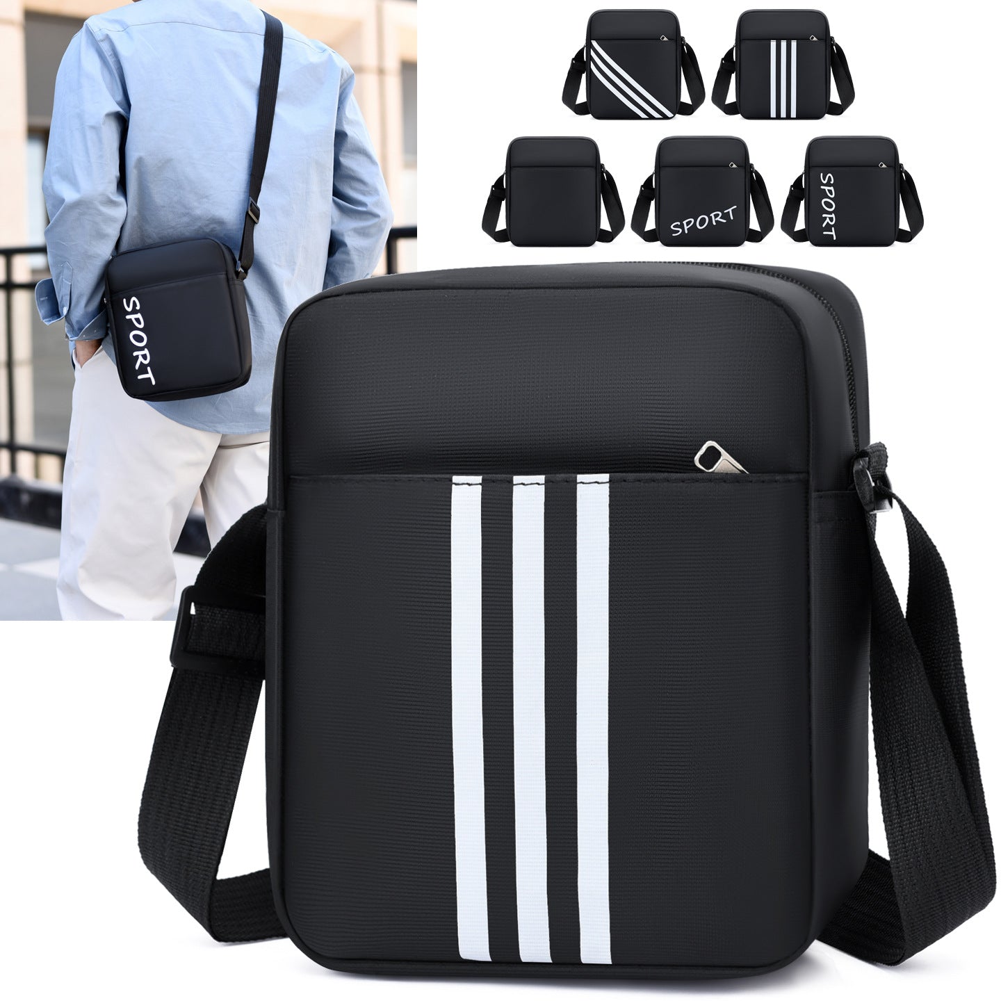 Men's Stripe Oxford Cloth Crossbody Bag With Water Resistant Feature