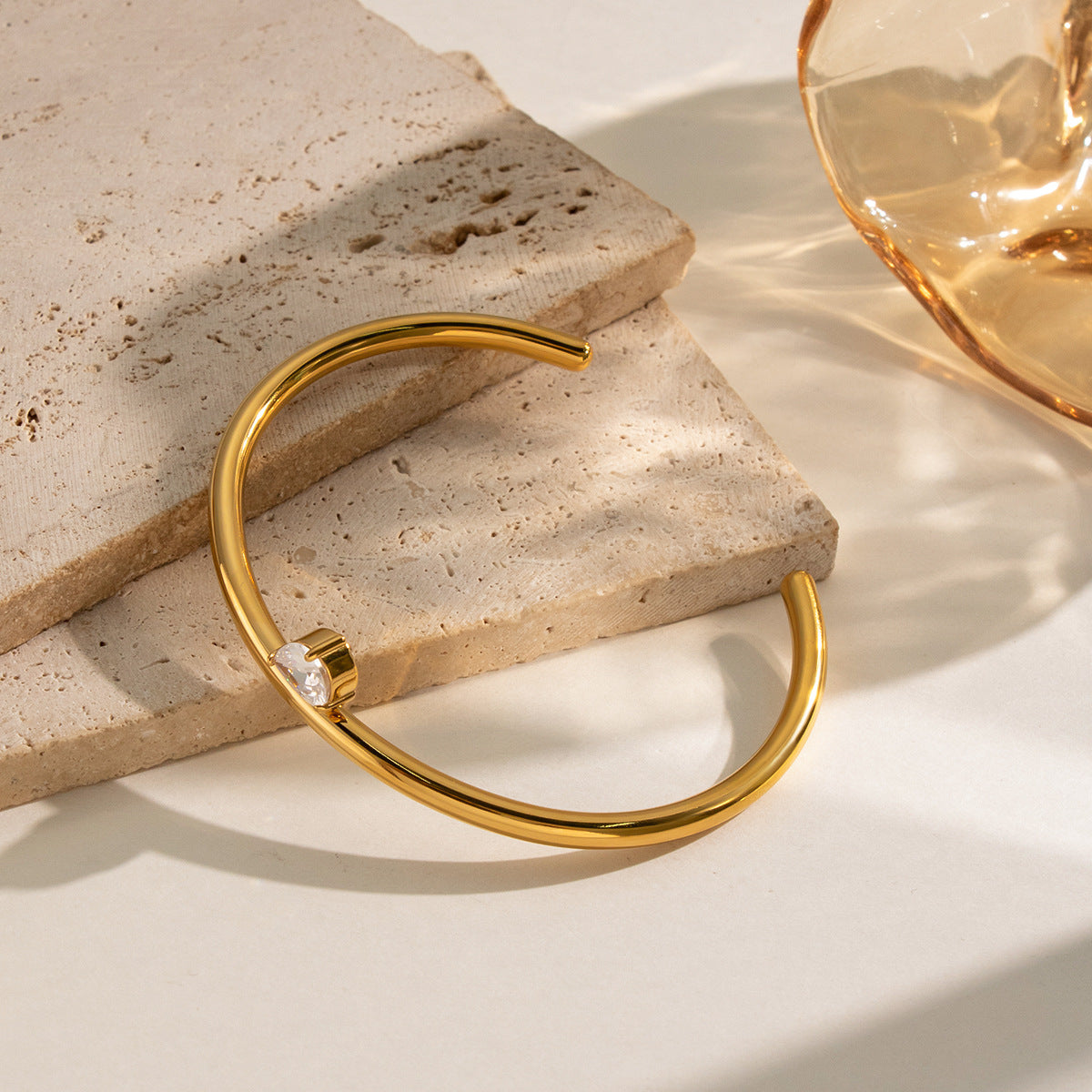 Geometric Waterproof Non Tarnish Bangle For Women In Simple Style With 0.03µm-0.05µm PVD Coated 304 Stainless Steel