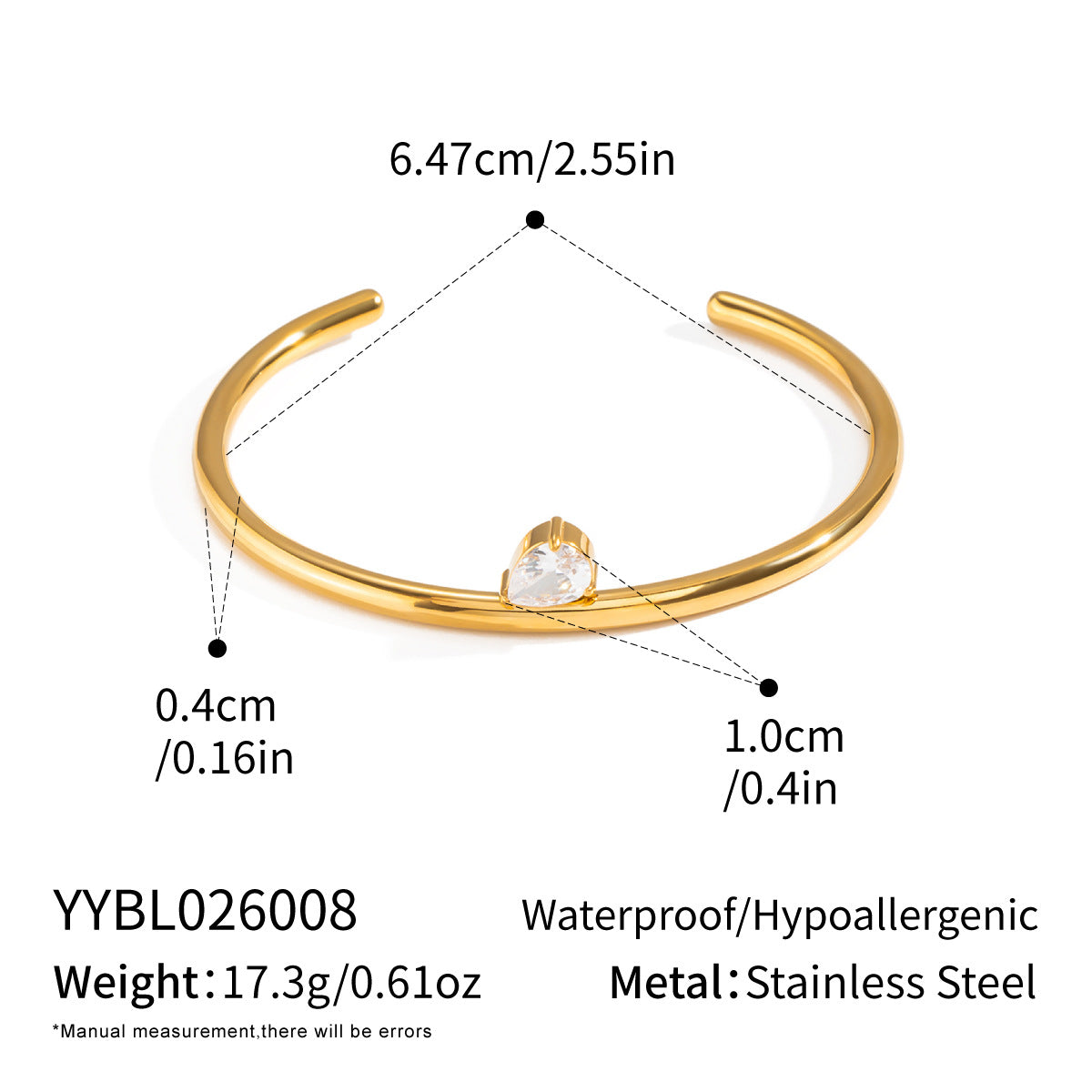 Geometric Waterproof Non Tarnish Bangle For Women In Simple Style With 0.03µm-0.05µm PVD Coated 304 Stainless Steel