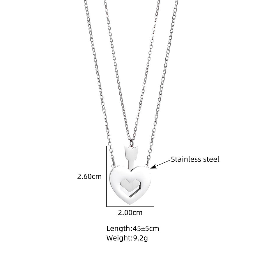 Heart Shape Double Layer Necklace In Gold For Couples, Novelty Style With PVD Coated 304 Stainless Steel And Cable Chain