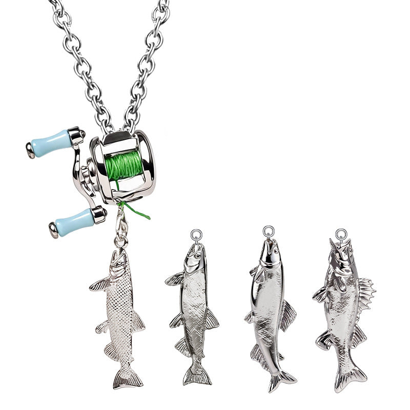 Fish Necklace For Adults With Alloy Pendant And 304 Stainless Steel Cuban Link Chain Featuring Silicone Wristbands