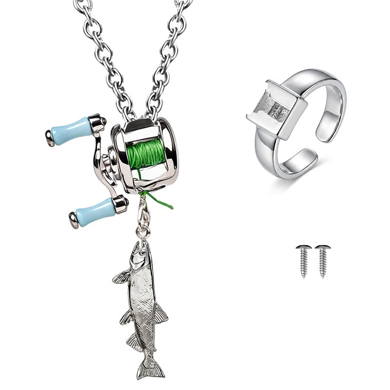 Fish Necklace For Adults With Alloy Pendant And 304 Stainless Steel Cuban Link Chain Featuring Silicone Wristbands