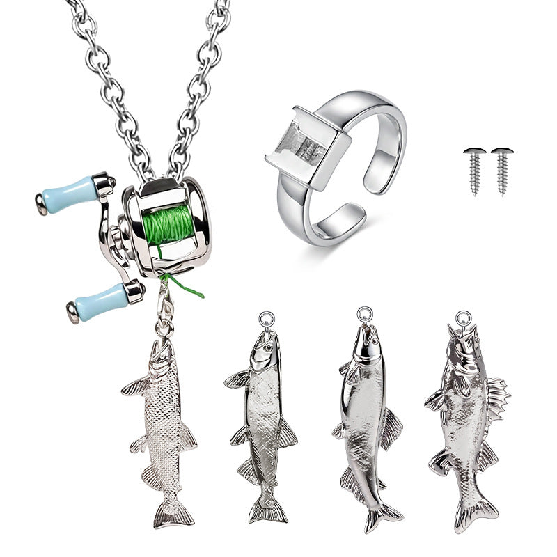 Fish Necklace For Adults With Alloy Pendant And 304 Stainless Steel Cuban Link Chain Featuring Silicone Wristbands