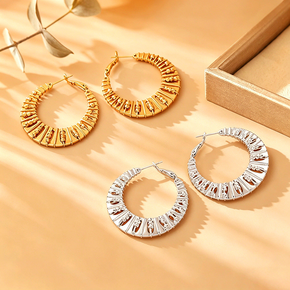 Geometric Hoop Earrings For Women In Real Gold Plated Copper Featuring An Exaggerated Style
