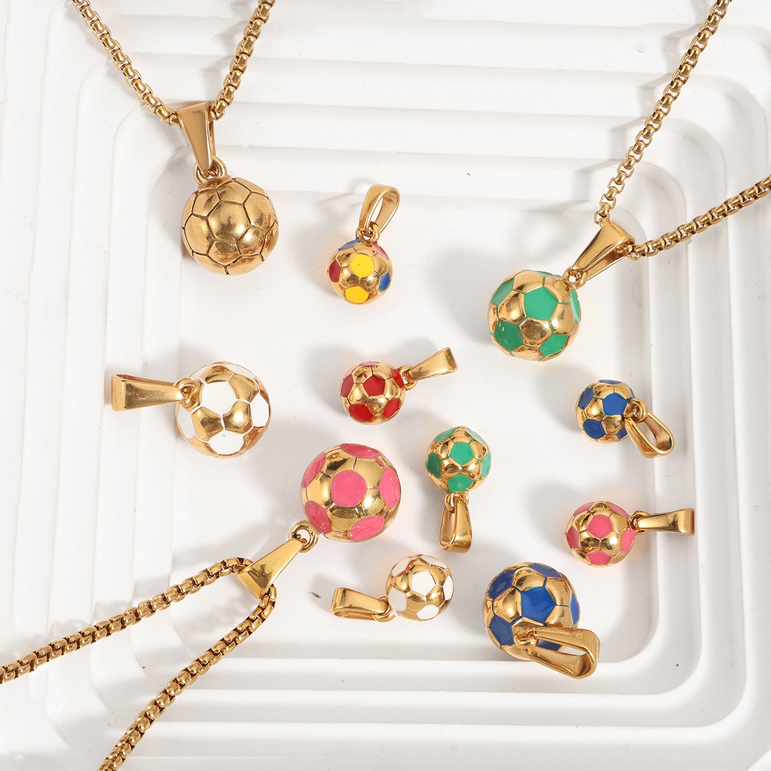 Football Pendant In 304 Stainless Steel With Electroplated Gold Plating, Perfect For Sport