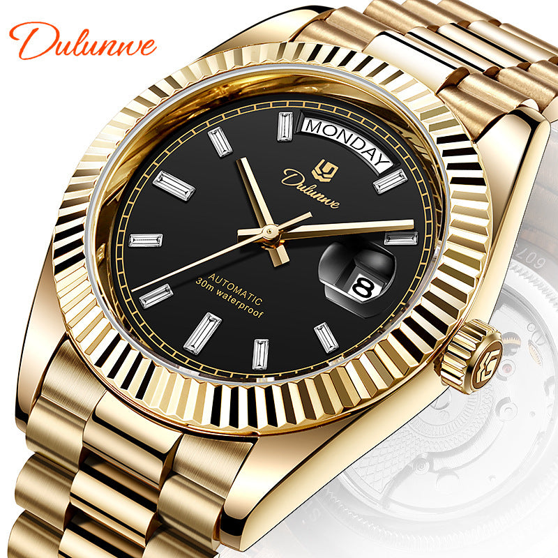 Mechanical Men's Watch With Stainless Steel Strap And Double Side Snap Buckle Featuring Tempered Glass And Pointer Display