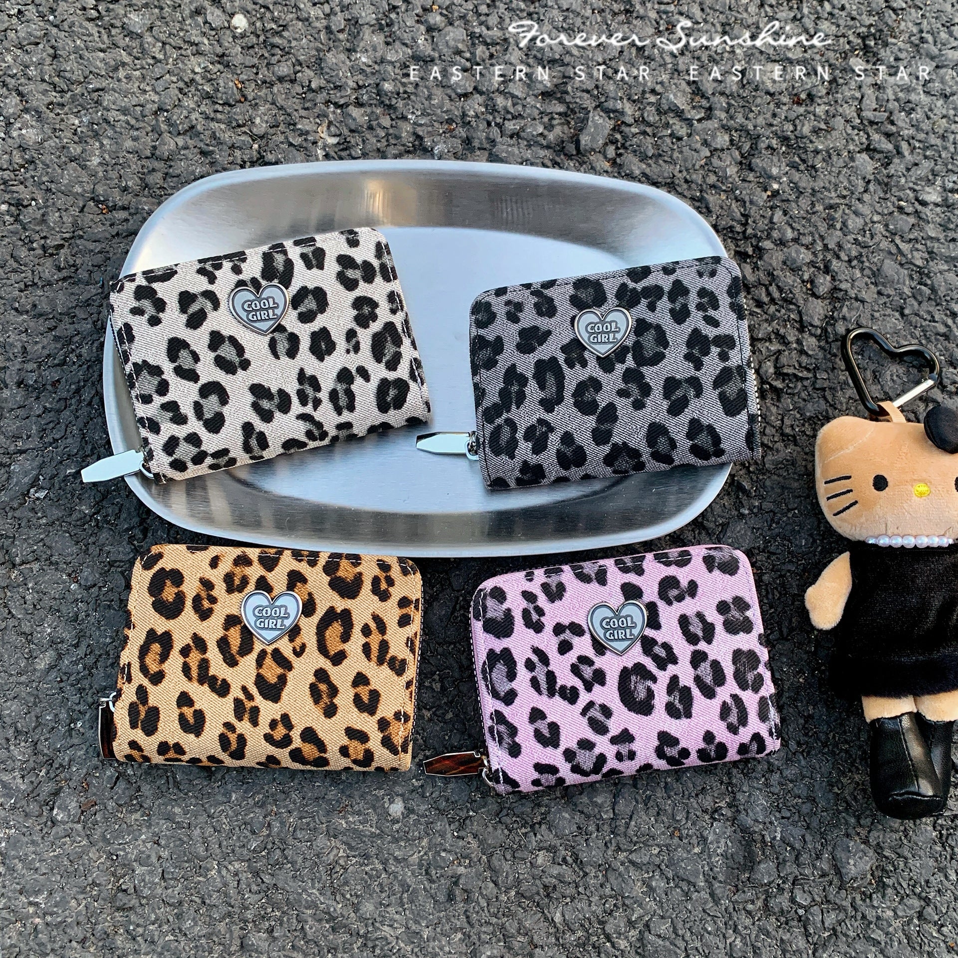 Leopard Print Women Card Holder With Metal Button, Lightweight PUR Wallet