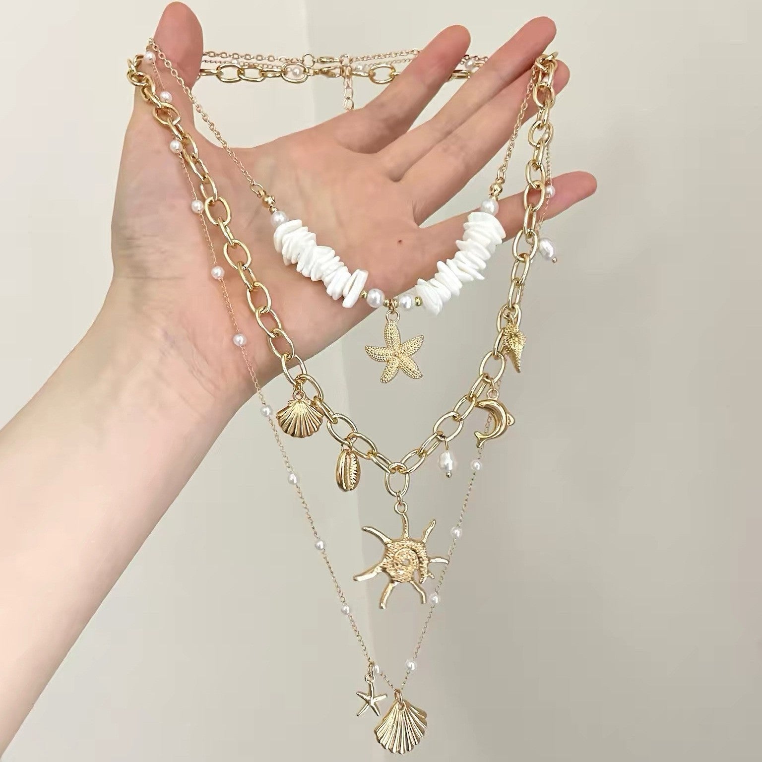 Lady Modern Style Solid Color Titanium Steel Tassel Plating Layered Necklaces