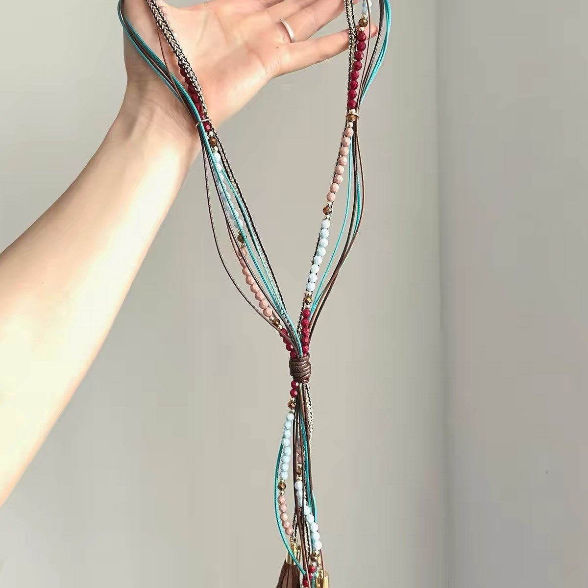 Lady Modern Style Solid Color Titanium Steel Tassel Plating Layered Necklaces