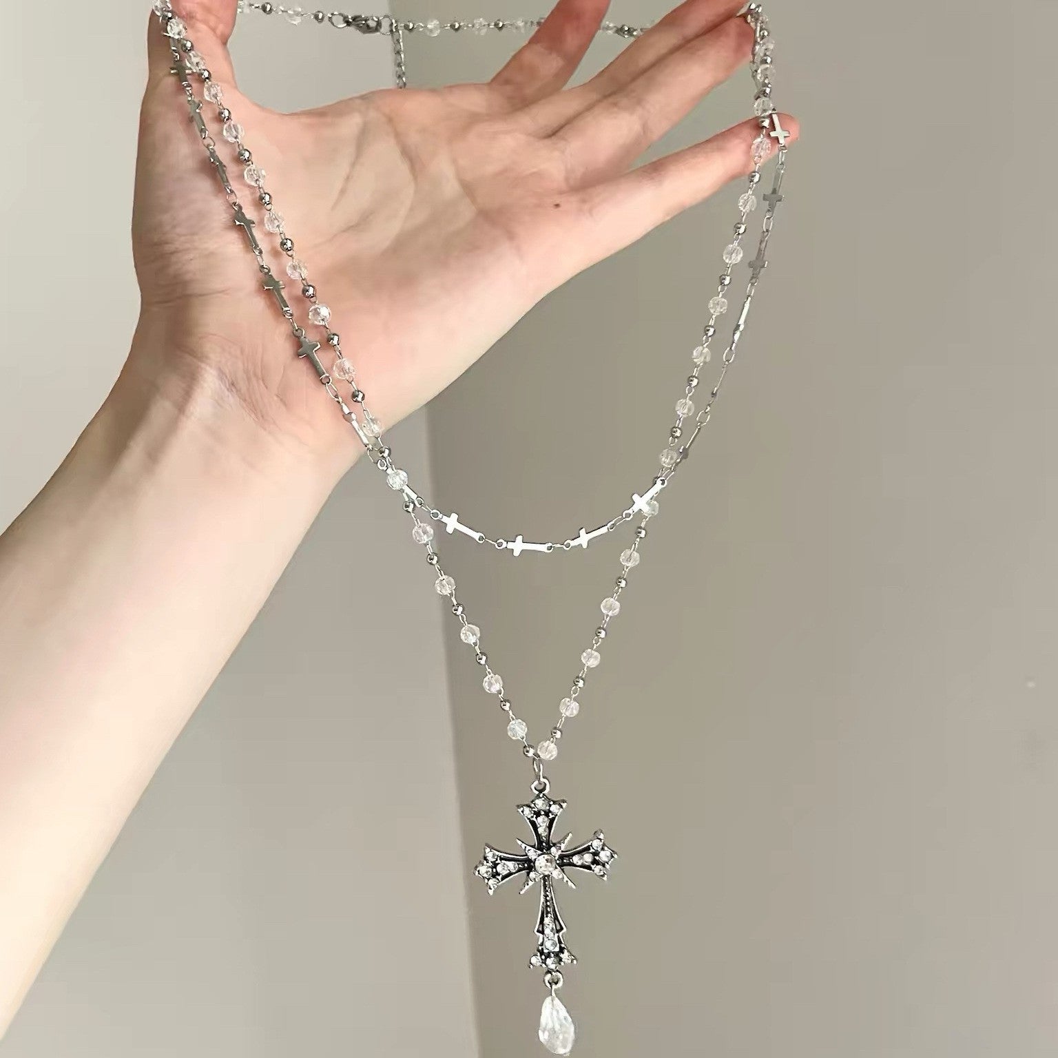 Lady Modern Style Solid Color Titanium Steel Tassel Plating Layered Necklaces