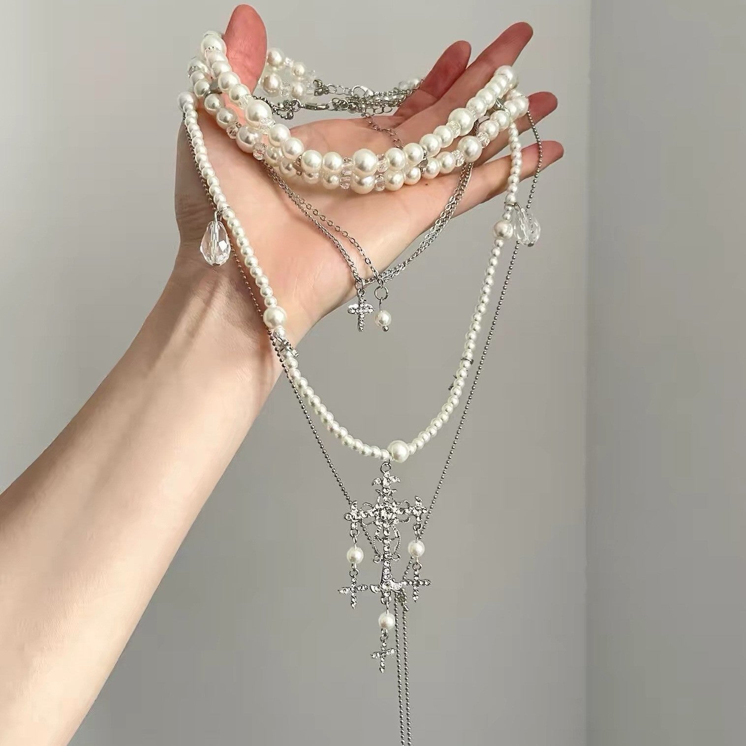 Lady Modern Style Solid Color Titanium Steel Tassel Plating Layered Necklaces