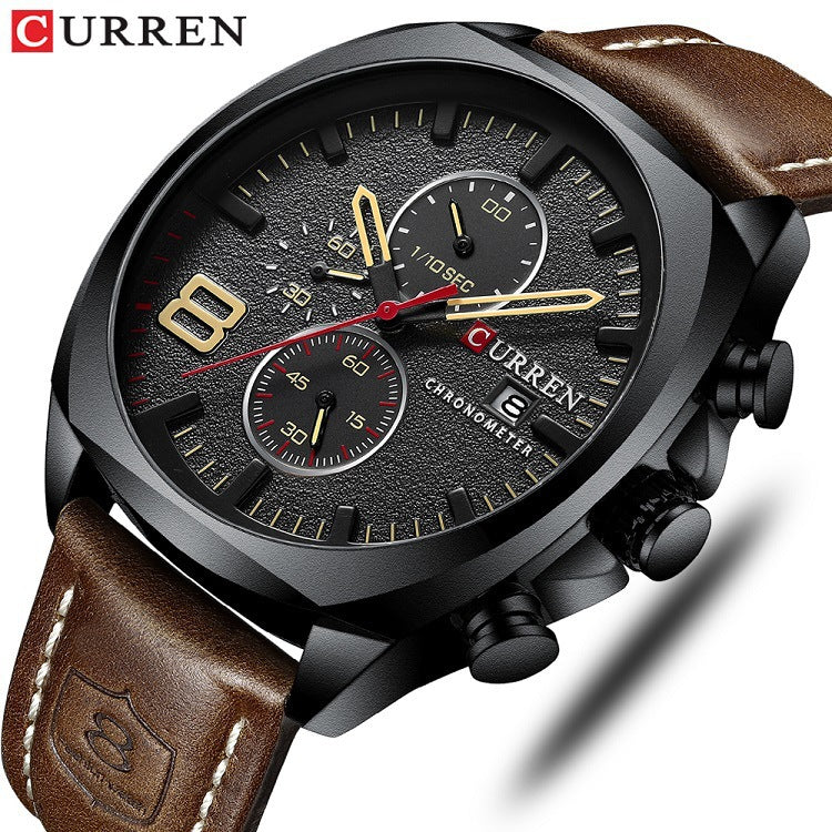 Men's Quartz Watch With Round Dial, Tempered Glass Mirror, And Pin Buckle Strap Material Belts