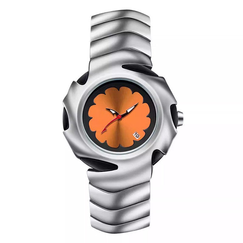 New Retro Fashionable Men's Quartz Watch Novelty Shape Personalized Design Popular Model High End Alloy Strap Round Dial Wristwatch