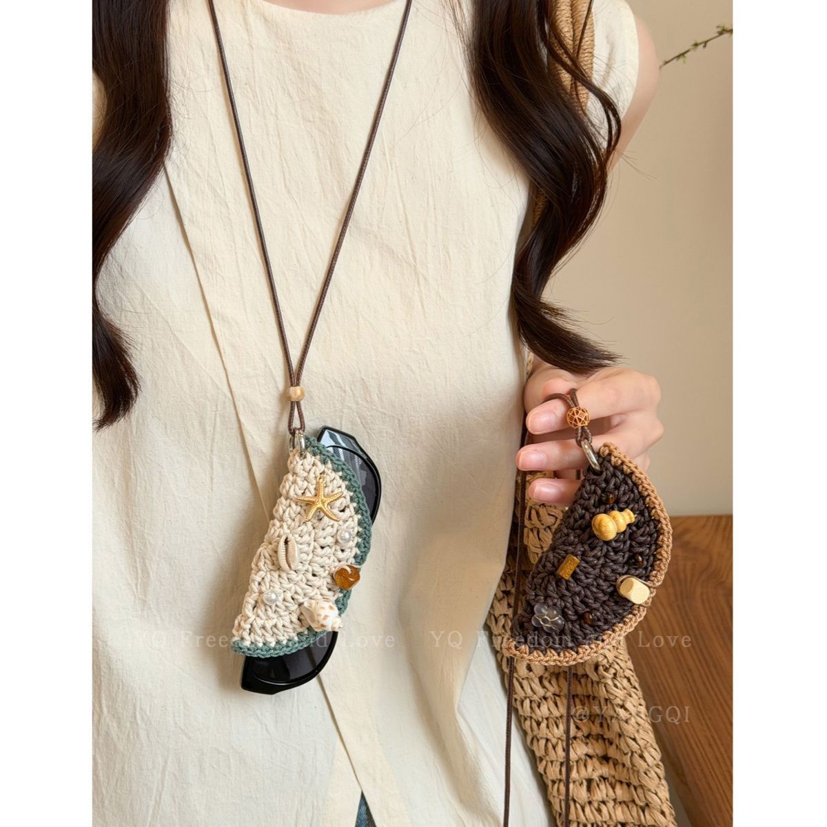 Braid Pattern Shell Necklace For Women With Woven Chain, Acrylic Material And Alloy Pendant