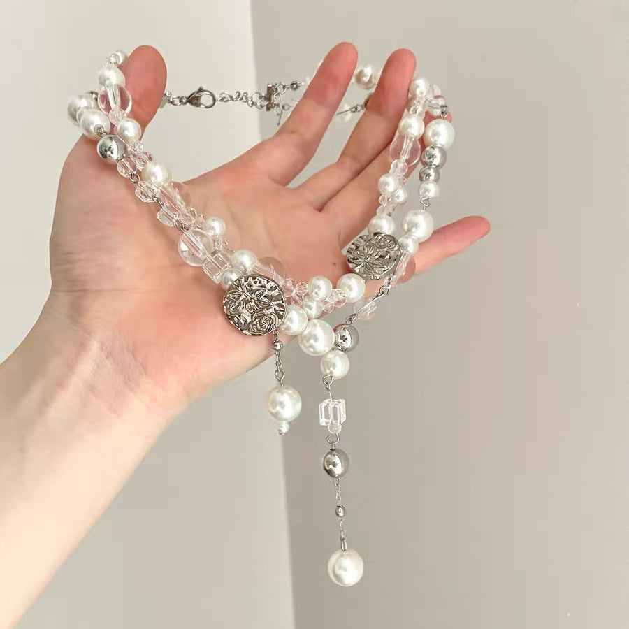 Lady Modern Style Solid Color Titanium Steel Tassel Plating Layered Necklaces