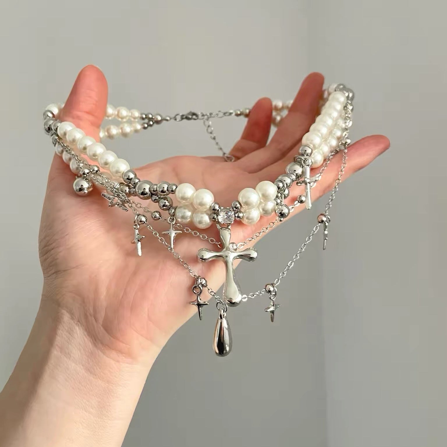 Lady Modern Style Solid Color Titanium Steel Tassel Plating Layered Necklaces