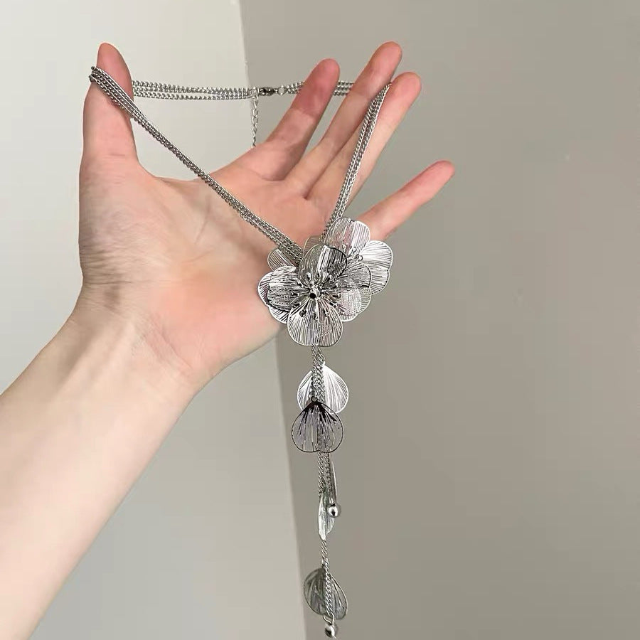 Lady Modern Style Solid Color Titanium Steel Tassel Plating Layered Necklaces