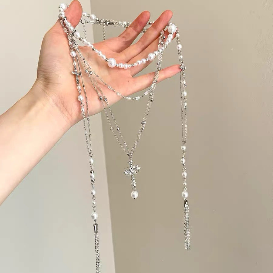 Lady Modern Style Solid Color Titanium Steel Tassel Plating Layered Necklaces
