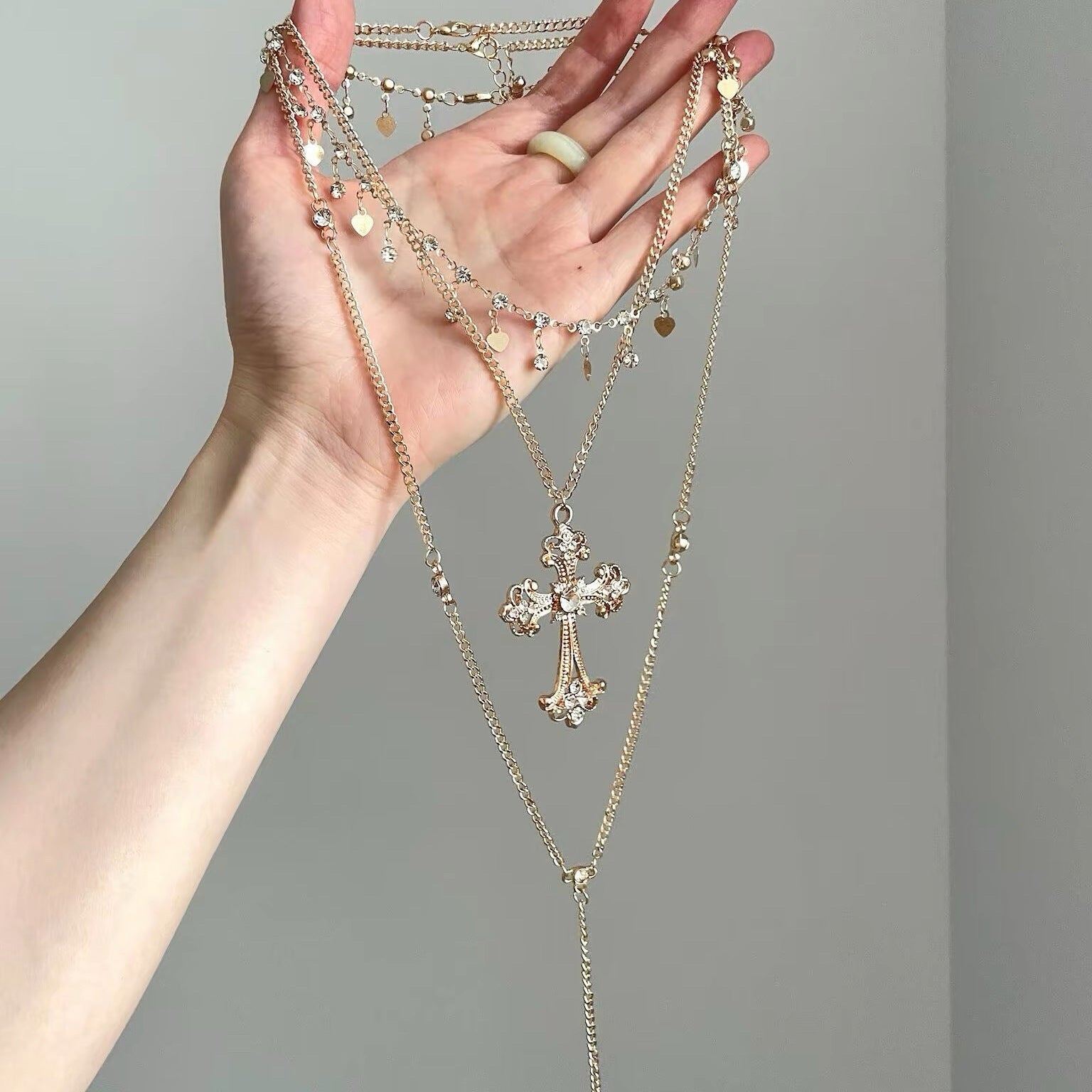 Lady Modern Style Solid Color Titanium Steel Tassel Plating Layered Necklaces
