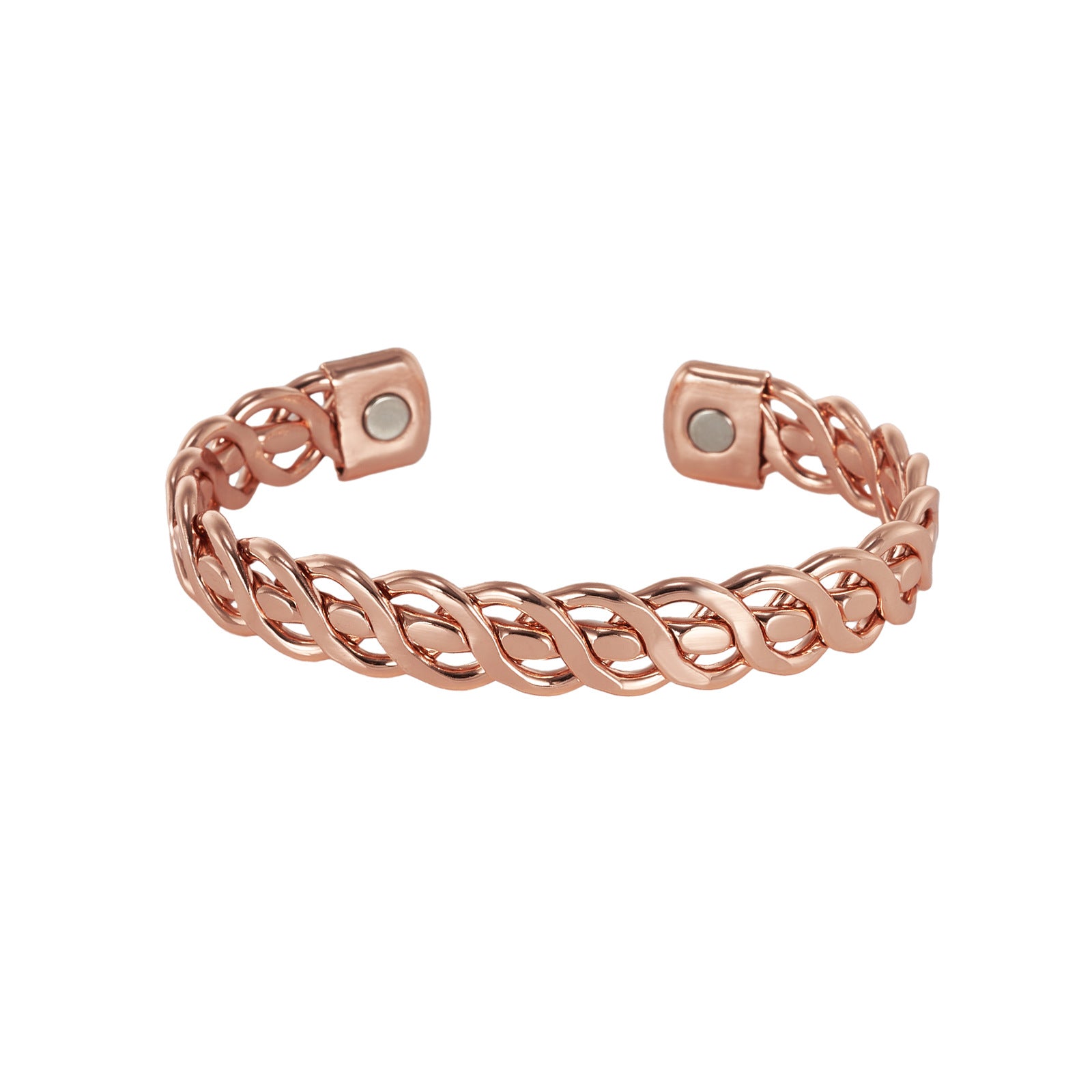 Electroplated Copper Bangle With Bronze Stripe Pattern And Braid Craft Featuring Magnet Inlay