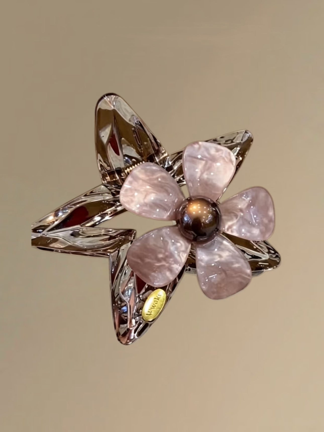 New Style Flowers Hair Claw For Women In Natural Pink With Rhinestones, Made Of Mixed Materials Hairpin
