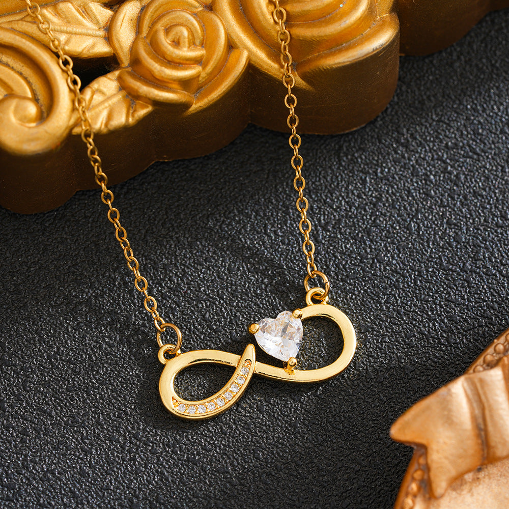 Heart Shape Necklace For Women In 18K Real Gold Plated Titanium Steel With Zircon Inlay And Cable Chain