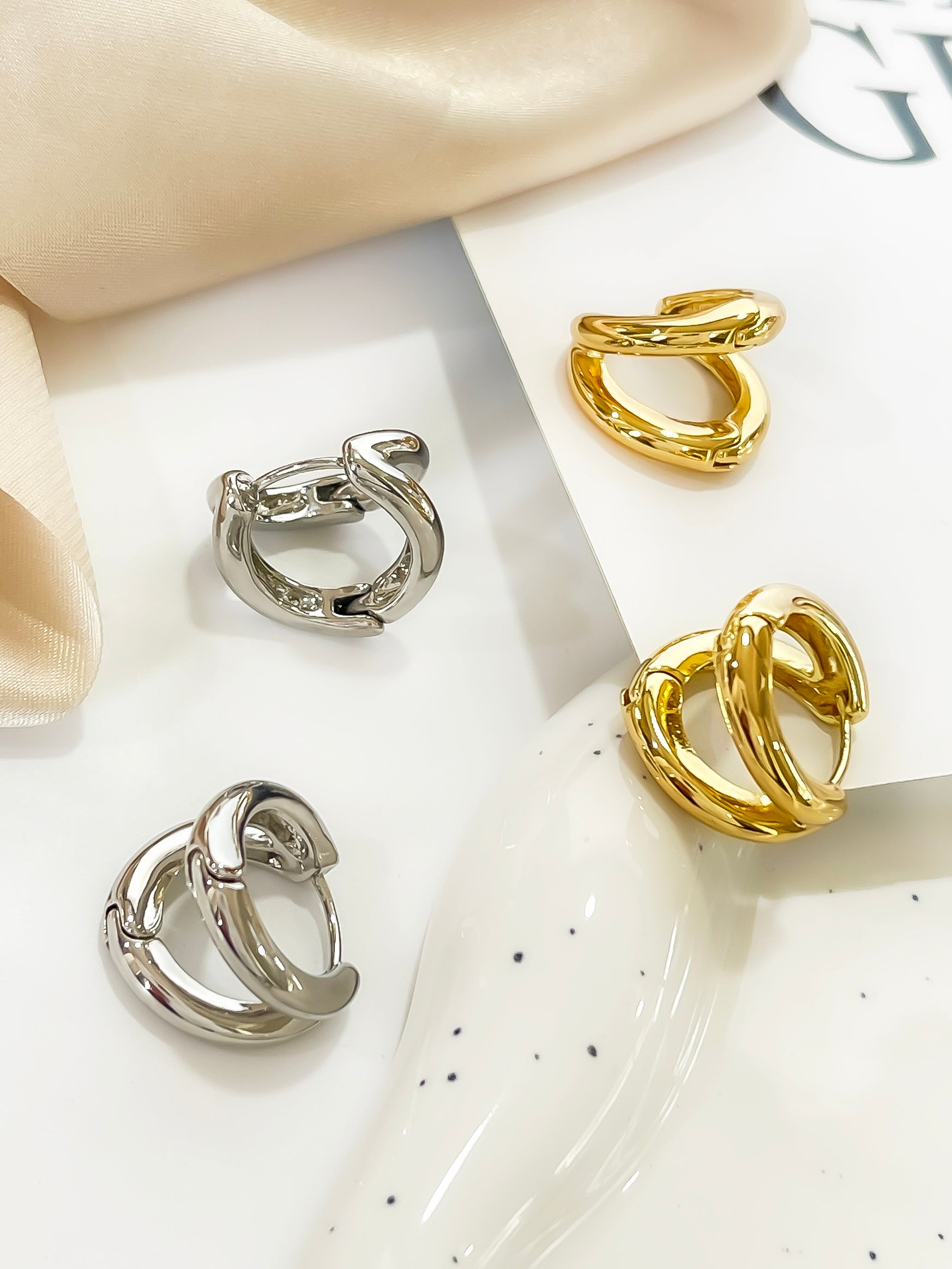 Double Ring Earrings For Women, Hand Polished Copper With 14K Real Gold Water Plating, 0.03µm-0.05µm Thickness