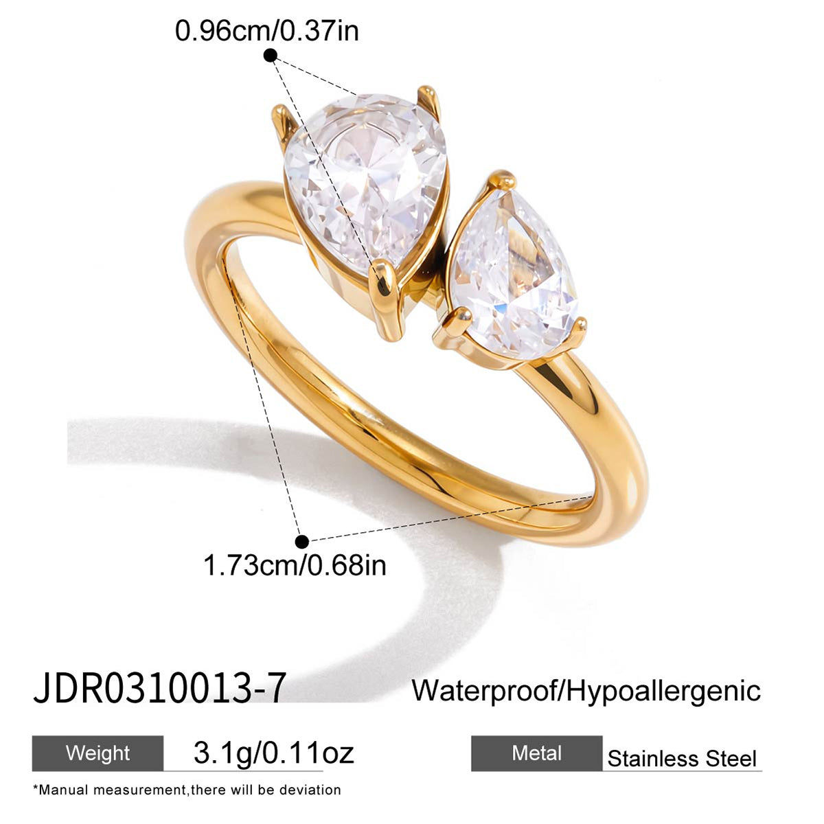 Geometric Waterproof Non Tarnish Rings For Women In 304 Stainless Steel With 18K Real Gold PVD Coating And Zircon Inlay