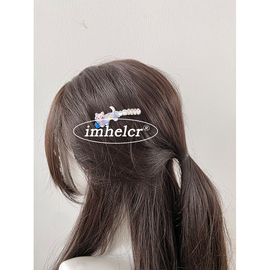 Cartoon Style Cat Hairpin For Women In Ombre Color Featuring Acetic Acid Sheets With Rhinestone Inlay