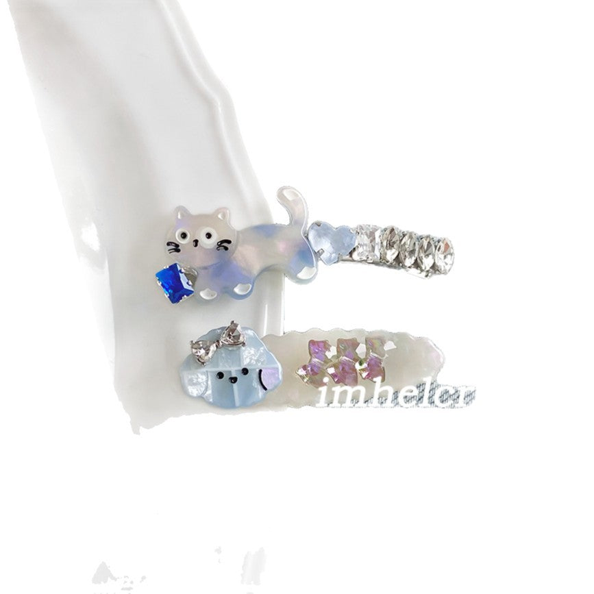 Cartoon Style Cat Hairpin For Women In Ombre Color Featuring Acetic Acid Sheets With Rhinestone Inlay
