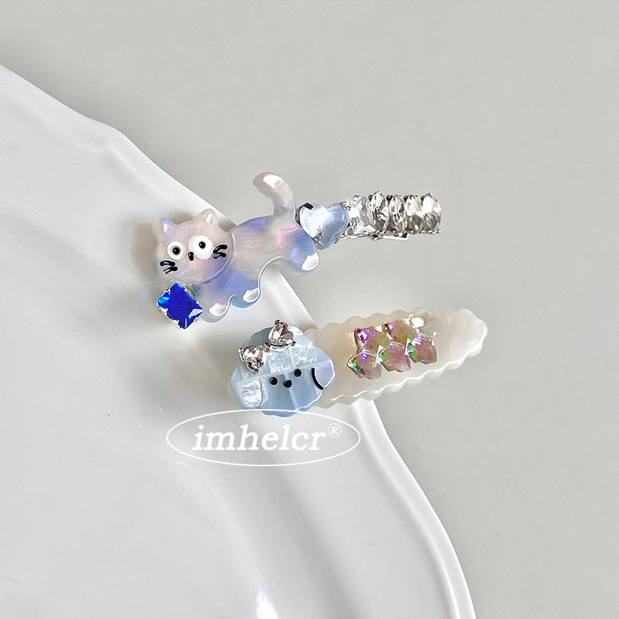 Cartoon Style Cat Hairpin For Women In Ombre Color Featuring Acetic Acid Sheets With Rhinestone Inlay